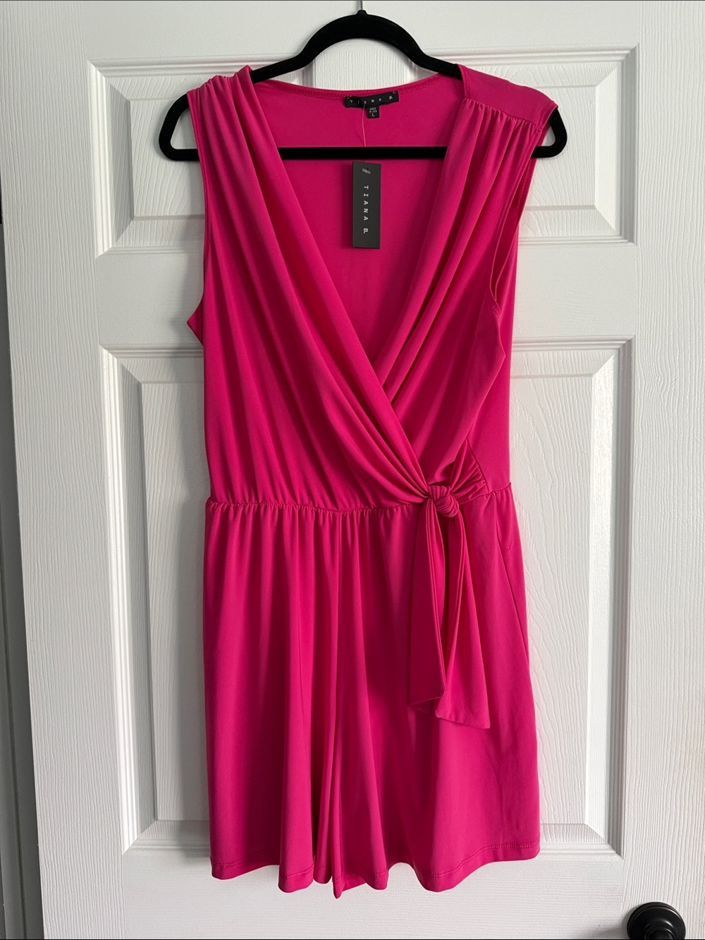 T Tahari Fuchsia Wrap-Detailed Sleeveless Romper